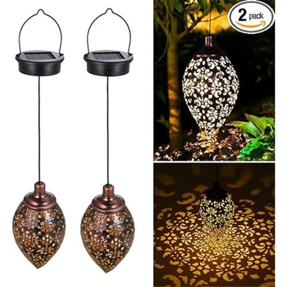 Hanging Solar Lights Solar Lantern LED Garden Lights Metal Lamp Waterproof - Picture 7 of 7